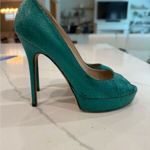 Jimmy Choo Turquoise Peep-Toe Heels